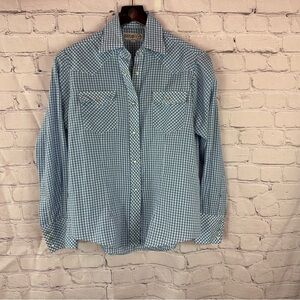 sheplers Blue Gingham plaid pearl snap western Shirt girls youth 16 cowgirl boho